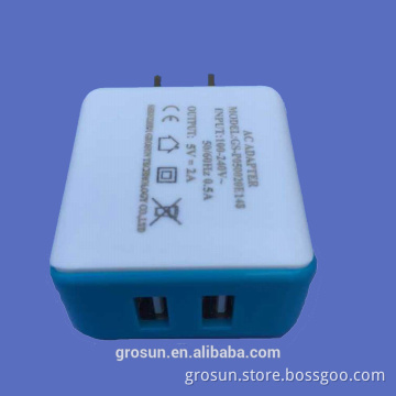 Wholesale 2 USB Port Wall Charger 5V 2A USB Charger CE/GS /ULApproved